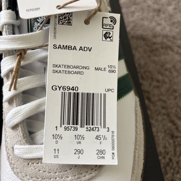 adidas Men's Samba ADV White College Green Brown Size 11 GY6940 New Sneakers - Picture 4 of 8